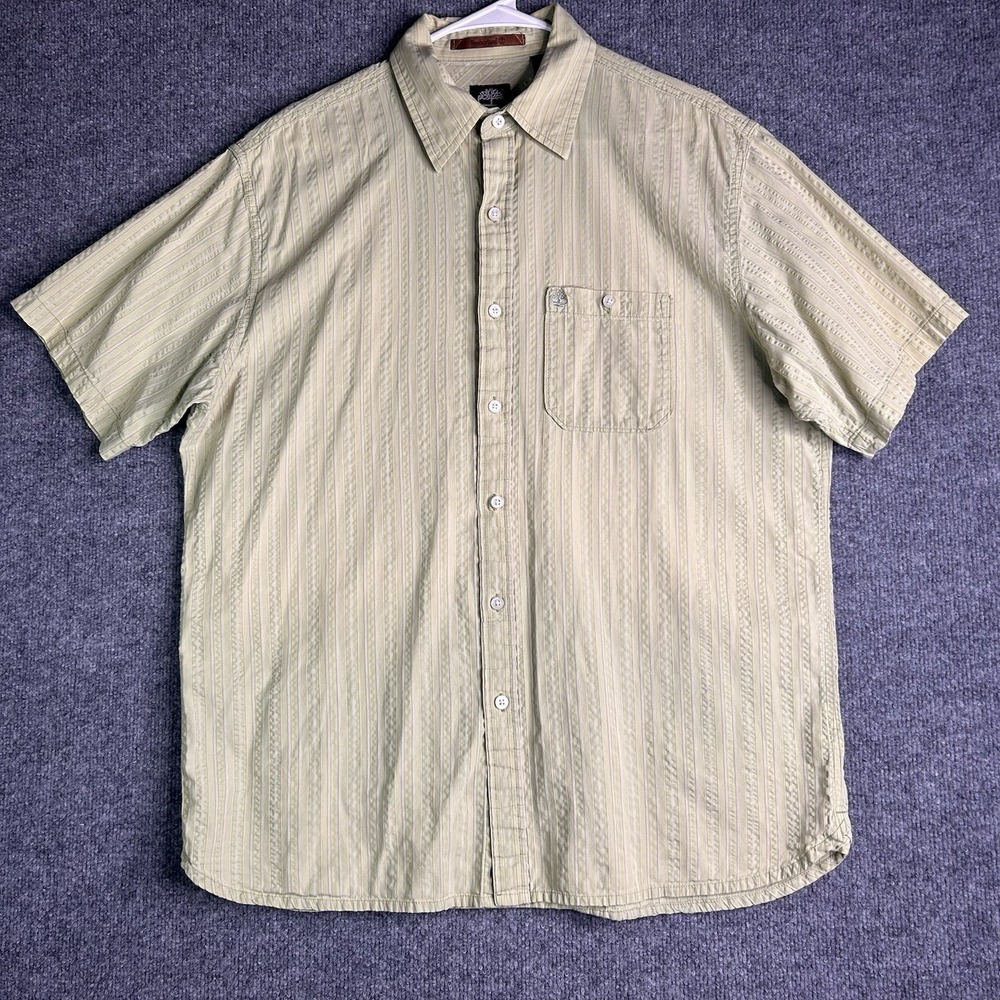 Timberland‎ Mens Button Up Shirt Size Large Striped Lime Green